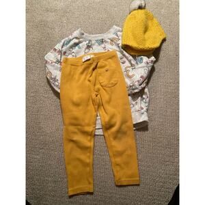 Cute Sz 4 Winter Outfit ~ Cat Hat ABC Sweatshirt & Yellow Leggings & Knit Hat